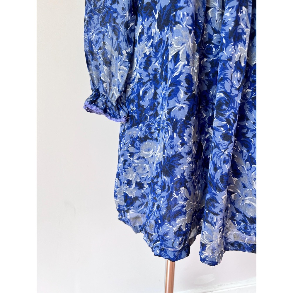 Girls April Cornell Dress‎ Blue Floral Rayon Lined Crochet Trim Toddler Size 2/3 - Picture 3 of 8